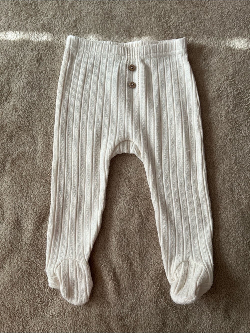 Little Moon Cream Ribbed Footed One-Piece Set - Picture 3 of 4